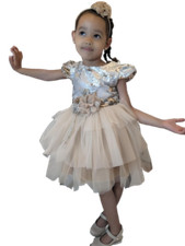 Girls' Gold Sequin  Tulle Dress, Size 5-6 Years