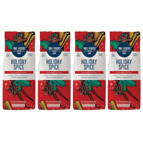 Café molido con sabor a café Two Rivers, especias navideñas, 10 oz. Bolsa, paquete de 6 - Imagen 1 de 8