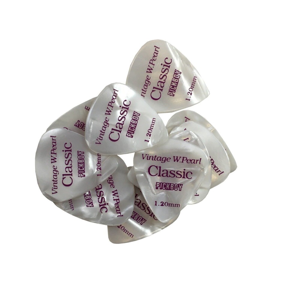 Pickboy Guitar Picks 10 Pack Celluloid Pearl 1.20mm Extra Heavy White