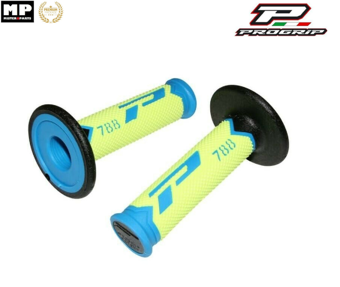Poignées Progrip 788 bleu clair et noir de 115mm pour moto cross et MX
