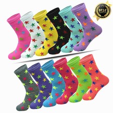 For Women 3-12 Pairs Casual Fashion Classic Cotton Stars Crew Socks Size 9-11