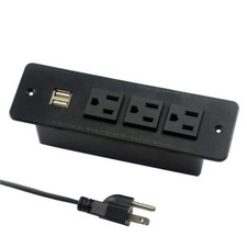 Conference Recessed Power Strip with USB 3 Outlets 1875W/12amp 2 Black