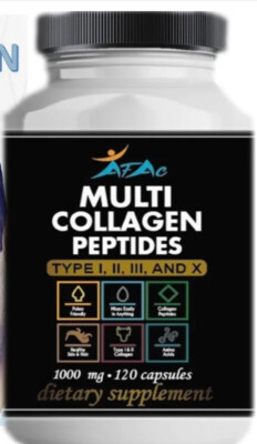 Collagen skin hair nail wrinkles peptide hydrolyzed 120 capsules Men Women 