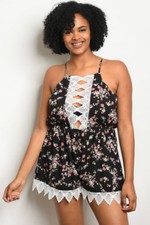 Women's Plus Size Black Floral Romper with Lace Accents 1XL NWT