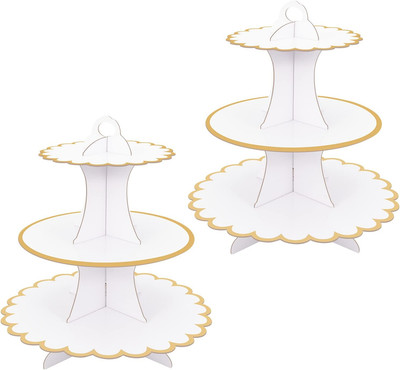2 Stück Weiß Kuchenständer Karton Cupcake Ständer 3 Ebenen Cupcake Dessert Halter 3