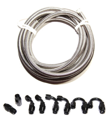 8PCS AN4 BLACK Swivel Fitting Adapters+12FT AN4 Stainless Steel Braided Line