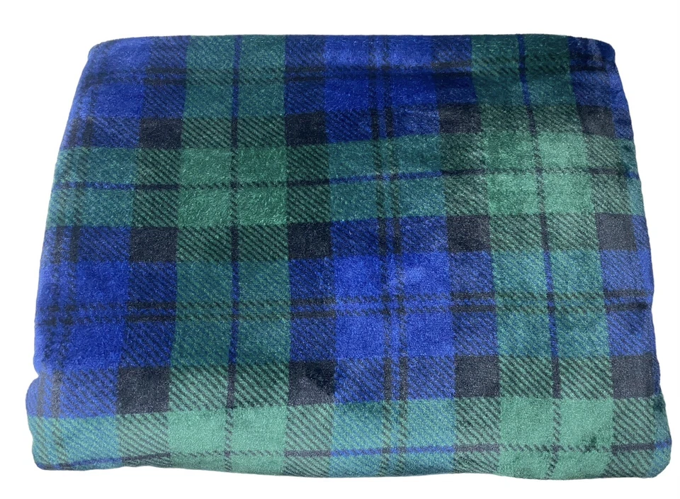 Manta Lands End Reloj Negro Tela Escocesa Vellón Verde Azul Cuadros Tartán Foto 4 de 4