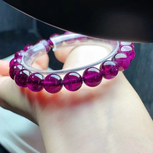 9.7mm Natural Purple Red Garnet Crystal Beads Bracelet AAA - Picture 3 of 6