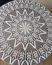 Tablecloth Round Large Handmade Crochet, Vintage New -  Diameter 77 inches