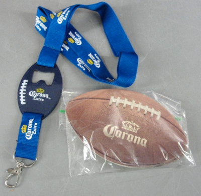 CORONA EXTRA BEER LANYARD w/FOOTBALL BOTTLE OPENER KEYRING+6pk DRINK COASTER NEW