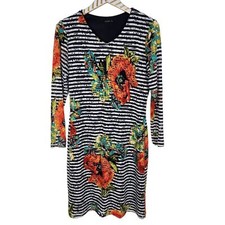 LO'FASSI Dress Womens 7 / 30 Blue White Eyelet Striped Floral Dress LOFASSI