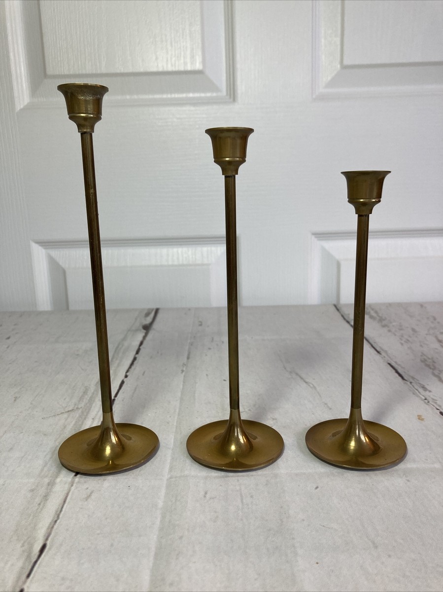 Taper Candle Stands Set Of 3 Brass Candlesticks - Antique Gold Finish ...