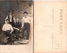 RPPC Edwardian Men Outdoors in Suspenders Real Postcard