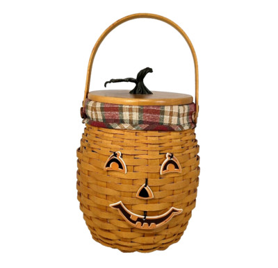 Longaberger October Fields 2000 Barrel Basket Stem Lid Liners Jack-O-Lantern