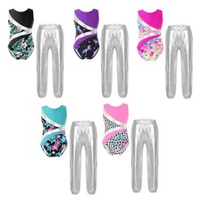 Kids Girls Tracksuit Performance Dancewear Competition Dance Outfits Sleeveless