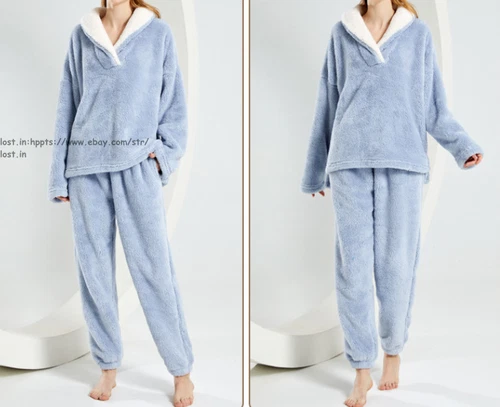 Neu Damen Flauschig Pyjama Set Weich Bequem Fleece Nachtwäsche Winter Flauschig Loungewear - Bild 23 von 28