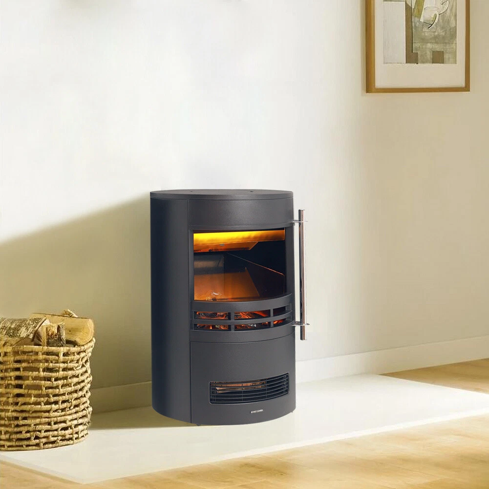 Indoor Fireplace Electric Stove Heater 3D Flame Effect Freestanding Barrel  Shape | eBay