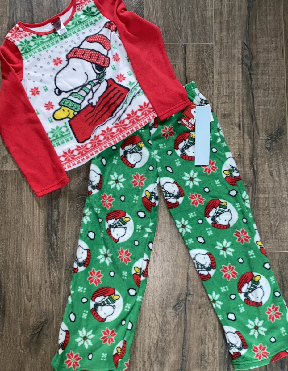 Jammies PJ\'s Snoopy Peanuts Woodstock Christmas 2 Pc Pajama Set Sz Medium  Girl | eBay