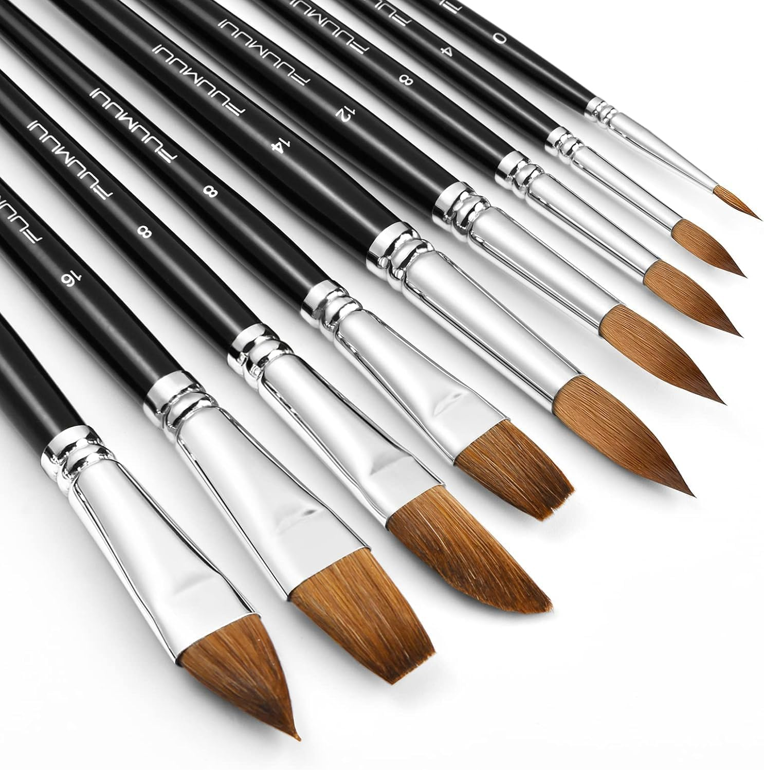 Kolinsky Sable Hair Watercolour Brushes Set - 9Pcs Professional Pointed Rounds C
