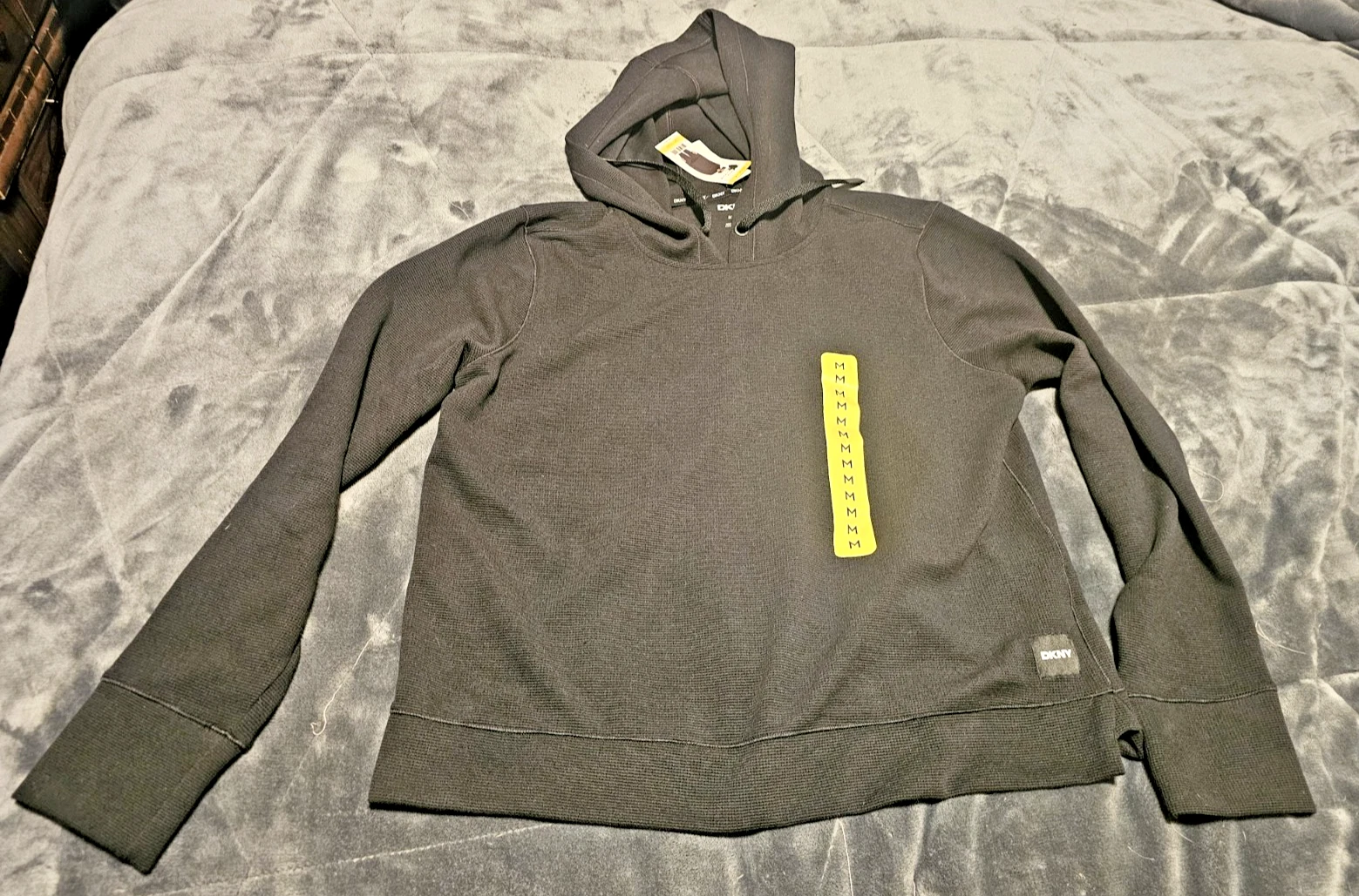 Dkny Black Waffle Tech Hoddie Black Womens Size M