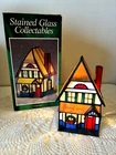 Stained Glass Tiffany Style Lamp Vtg Xmas Village GENERAL STORE 2 STORY HOUSE