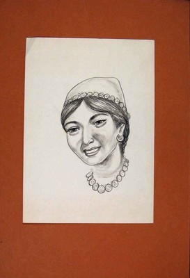 Original alter antiker Druck Portrait Gesicht Dame Magd Skizze Zeichnung Fine Art