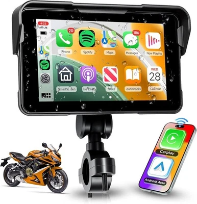 LEEKOOLUU 5" Waterproof Motorcycle Navigator Portable Wireless CarPlay Android Auto Screen