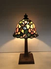 Small Vintage Tiffany Style Leaded Stained Glass Table Lamp-11.5” Floral Dimmer