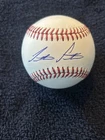 AJ EWING JONATHAN SANTUCCI DUAL SIGNED AUTOGRAPHED OML BASEBALL METS