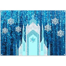 2D Digital Printing Photo 7x4.9ft Polyester Fabric Ice Snow Castle Backdrop G...