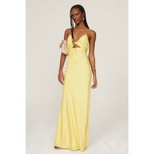 Mac Duggal Yellow Satin Twist Front Cut Out Slip Maxi Formal Gown Size 6