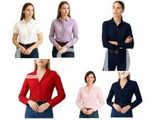 Women's Work Blouse  Button Down Shirt Wrinkle Free Short Sleeves & Long Sleeves
