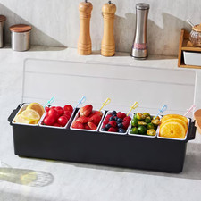 Chilled Condiment Server, 6-Compartment Ice Cooled Tray, Garnish Bar Caddy with