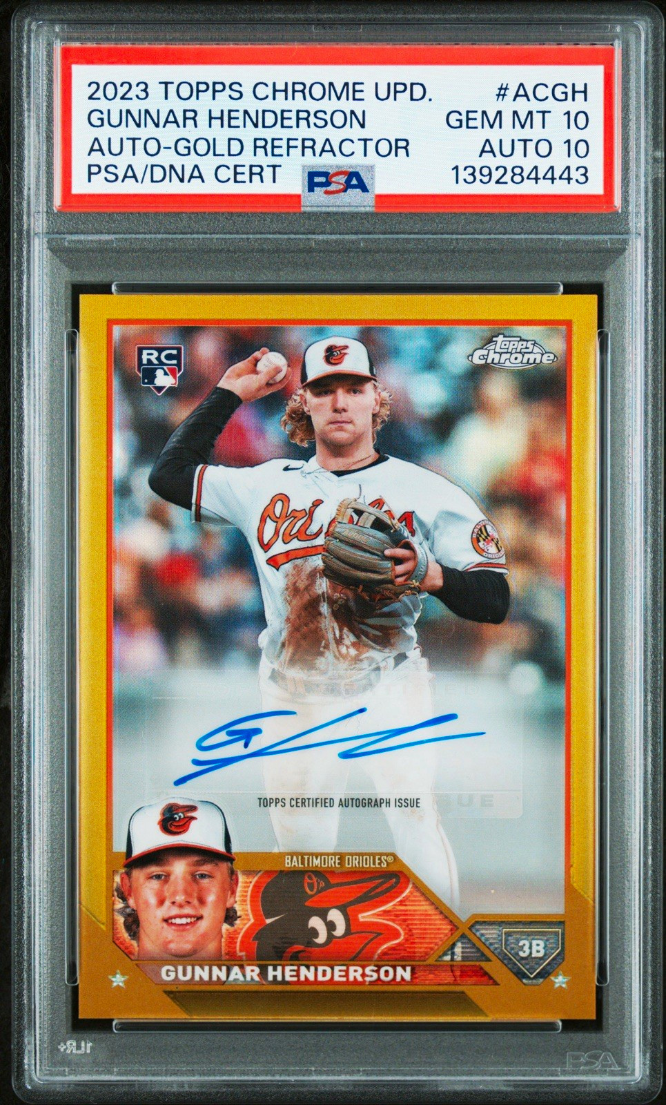 2023 Topps Chrome Update Gunnar Henderson #AC-GH Gold 23/50 PSA 10 Auto 10