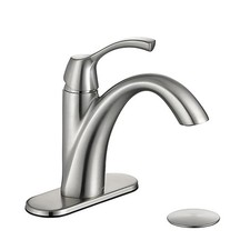 Brushed Nickel 1-Handle Single Hole Bathroom Faucet, 3-Hole Deck Plate, Pop-U...