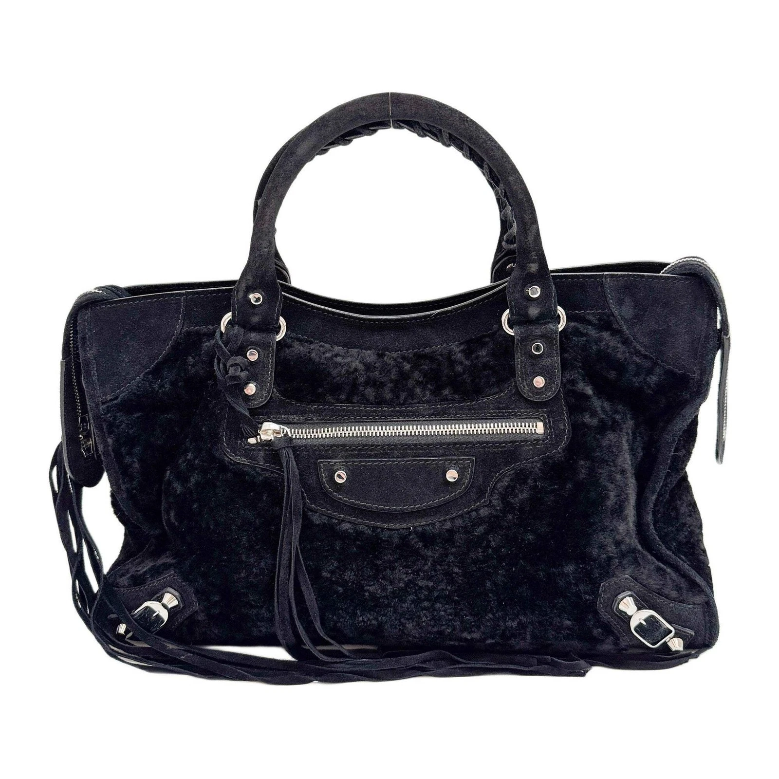 Balenciaga — BALENCIAGA The City Black Fur Two Way Bag