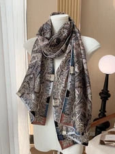 70% cashmere and 30% silk paisley printed men's wrap double face long scarf
