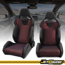 Universal Reclinable 2x Racing Seats Wslider Pu Shinning Mesh Fabric Bk Rd
