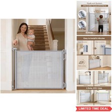 Retractable Baby Gate 55 Inch Wide 33.5 Inch Tall Mesh Pet Safety Gate for