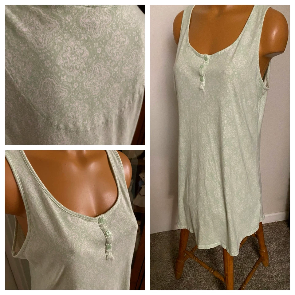 CAMISÓN CHARTER CLUB ÍNTIMO VERDE FLORAL CON CANESÚ ABOTONADO ALGODÓN TALLA L Foto 2 de 4