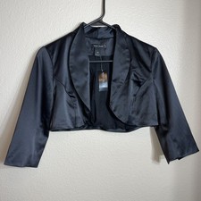 White House Black Market Black Satin Bolero Cropped Cocktail Party Dress Jacket