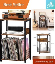 Chic Mid-Century Record Player Stand - 3-Tier Design for 100 Albums Storage