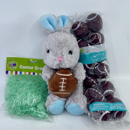 Easter Basket Stuffer Plush Football Bunny Plastic Eggs Grass Filler Set - 第 10/10 張圖片