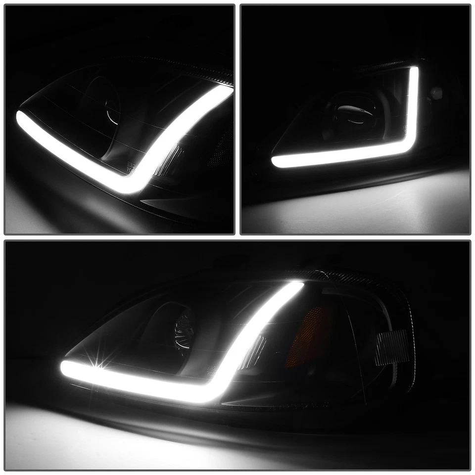 [LED DRL]FOR 99-00 HONDA CIVIC BLACK HOUSING AMBER CORNER PROJECTOR HEADLIGHTS - Image 3 of 4