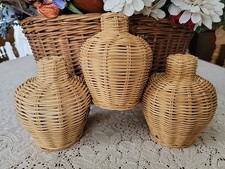 3 Vintage Wicker Pendant Light Lamp Shades 5.75"T 4.5"w
