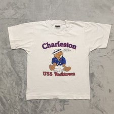 VTG USS Yorktown Charleston South Carolina Shirt Kids 10-12 White Made In USA