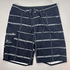 The North Face Board Shorts Men's 34 Black Grid Striped Stretch Swim Trunks