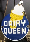 VINTAGE DAIRY QUEEN ICE CREAM 8.5” PORCELAIN GASOLINE GAS OIL SODA POP SIGN