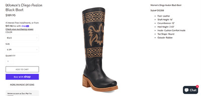 Women's Dingo Avalon Black Boot DI2288 - SIze 8 M