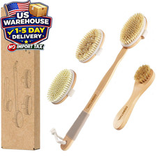 Dry Brushing Set Boar Bristle Body Brush Wooden Handle 3 Brush Heads Skin Care